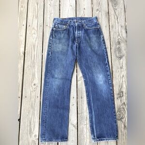Vintage Levis 501 Straight Leg Denim Blue Jeans Darker Wash 29